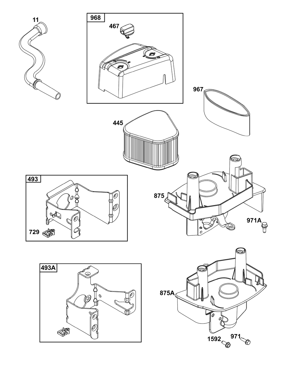 Air Cleaner Group Diagram and Parts List for 125P02-0021-H5 100000 - 19Z999 Briggs and Stratton Engine